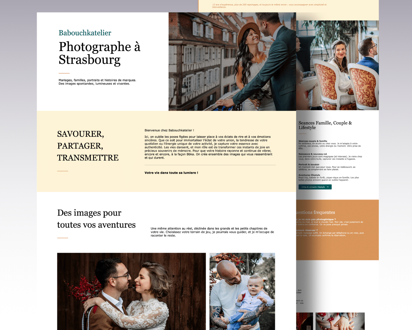 Refonte du site web de la photographe Babouchkatelier, aperçu sur ordinateur et mobile