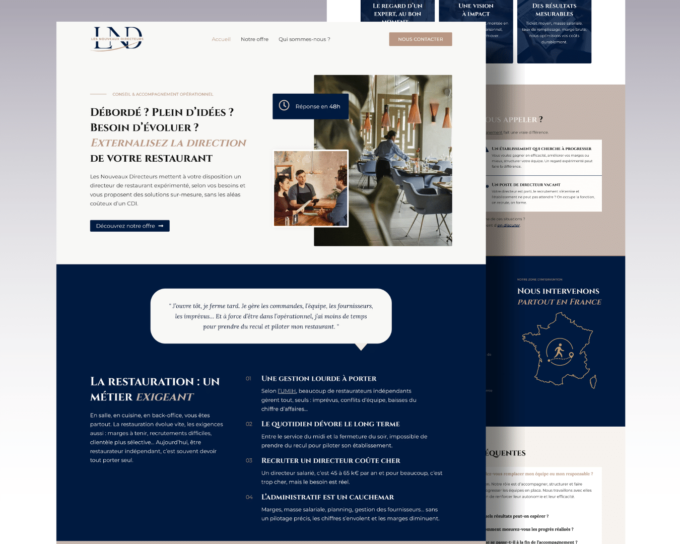 Site web de consultant indépendant Les Nouveaux Directeurs, aperçu sur ordinateur et mobile